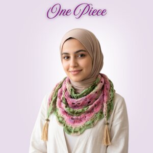 شال صوف كروشيه ألوان أخضر بينك