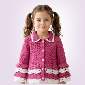 بلوفر أطفال فوشيا و أبيض